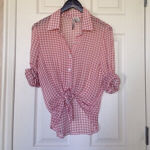 NWOT American Rag Pink and Cream Chiffon Gingham Shirt